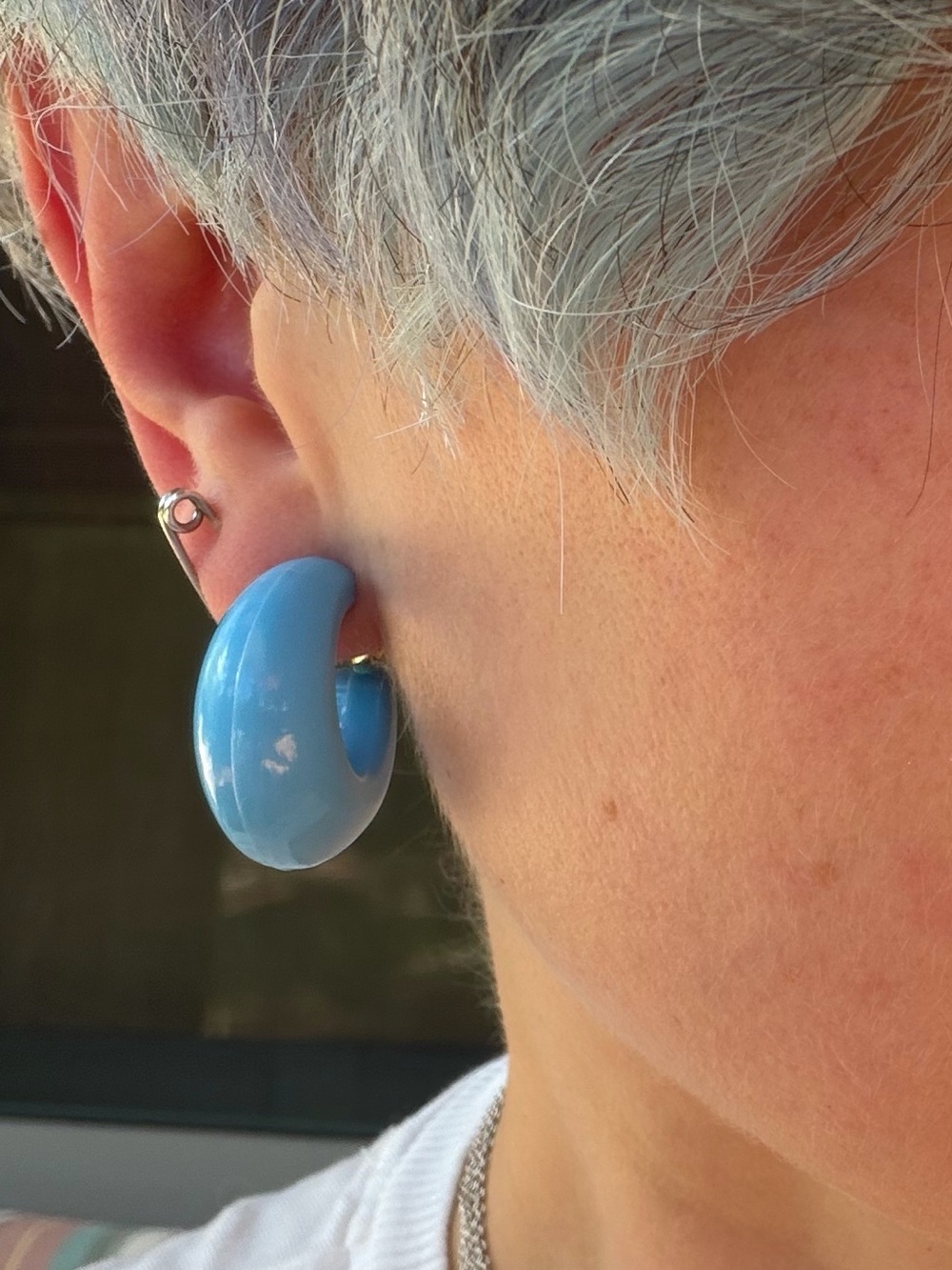 Sky Blue Clip-On Hoop Earrings Chunky Retro - Picture 5 of 6